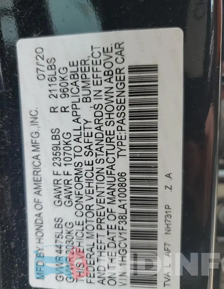 1HGCV1F38LA100806 Photo# 12