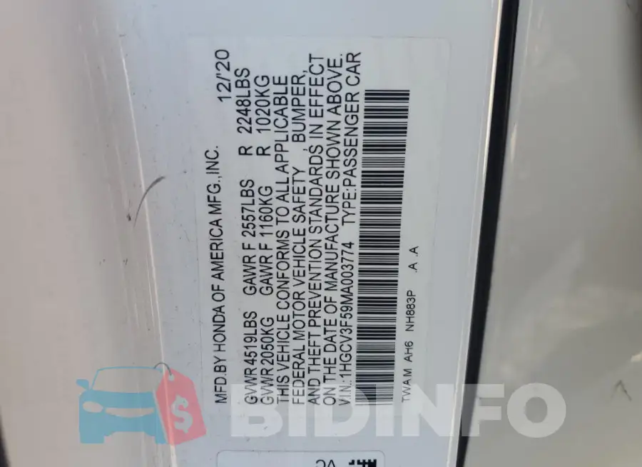 1HGCV3F59MA003774 Photo# 12