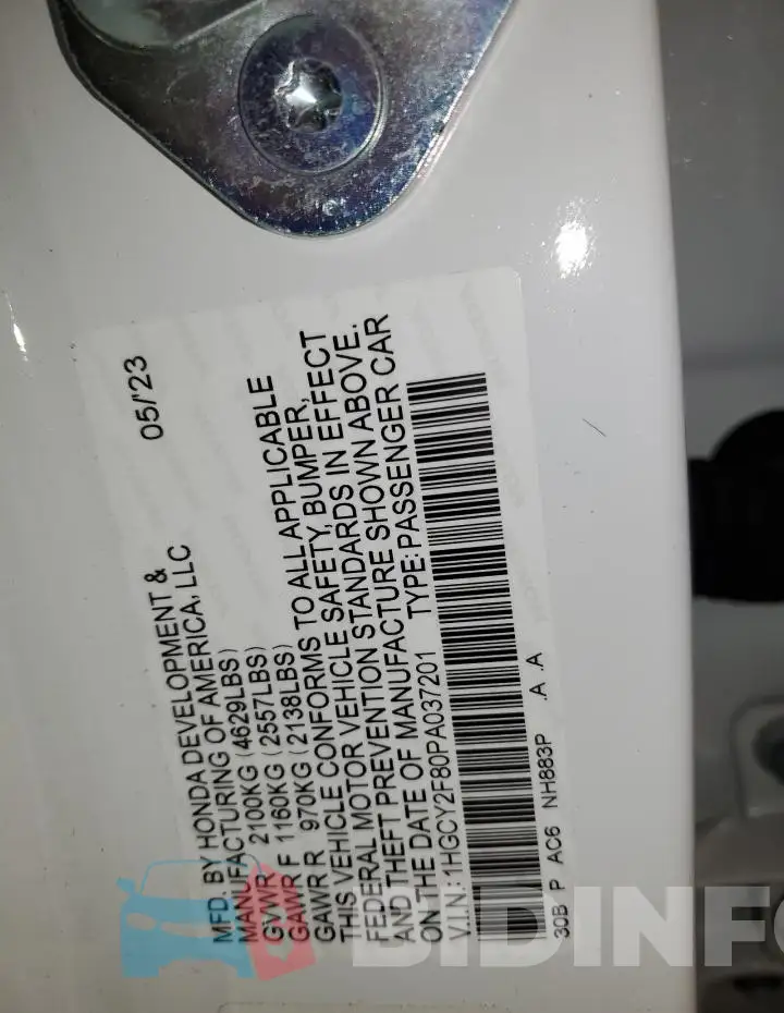 1HGCY2F80PA037201 Photo# 13