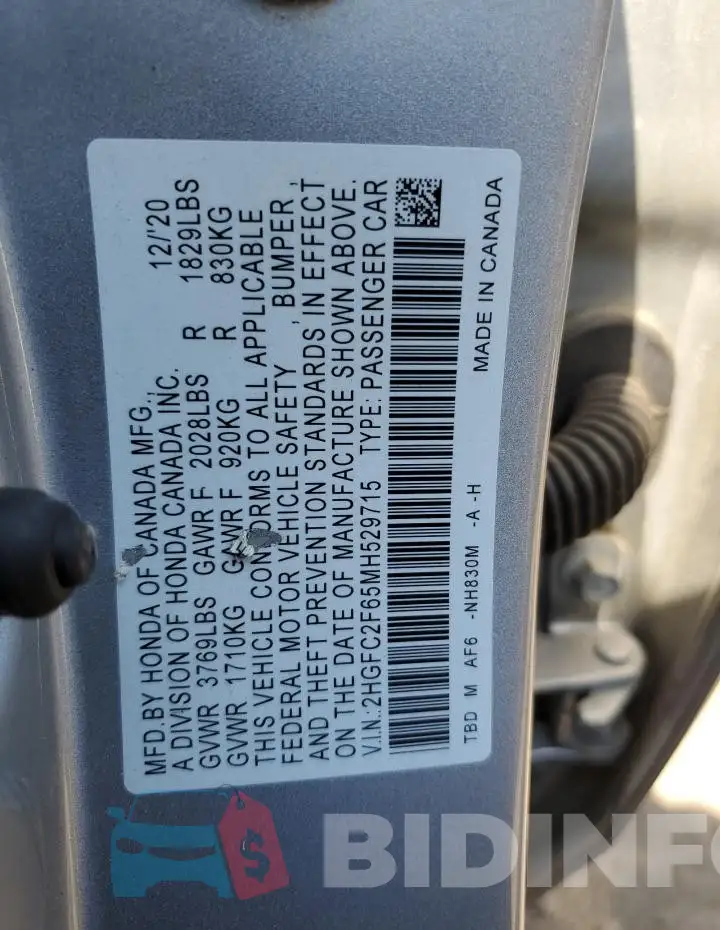 2HGFC2F65MH529715 Photo# 12