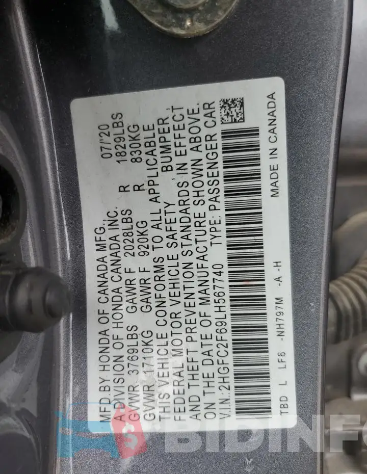 2HGFC2F69LH567740 Photo# 12