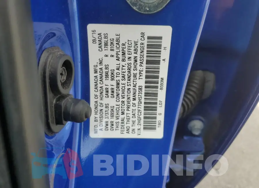 2HGFC2F77GH573583 Photo# 12