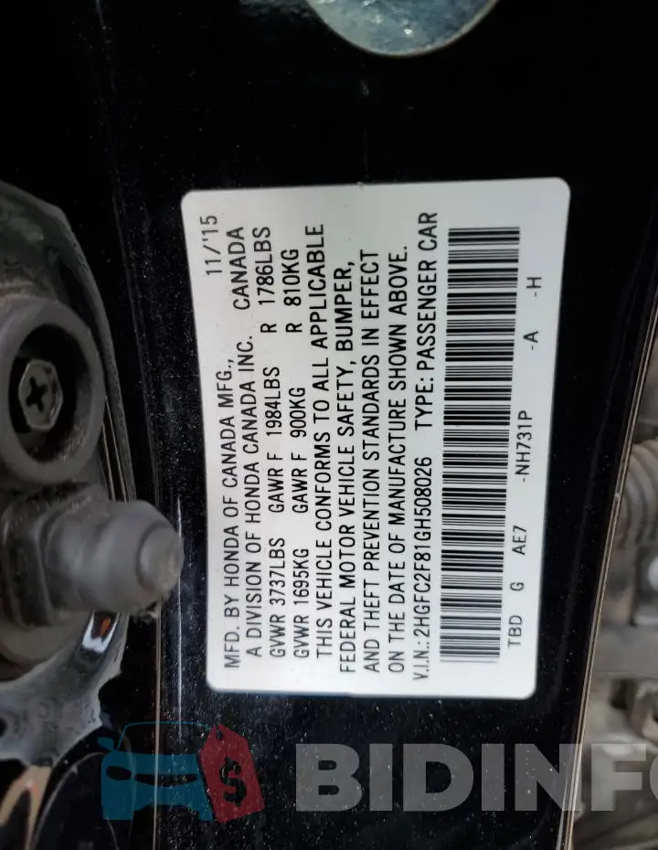 2HGFC2F81GH508026 Photo# 12