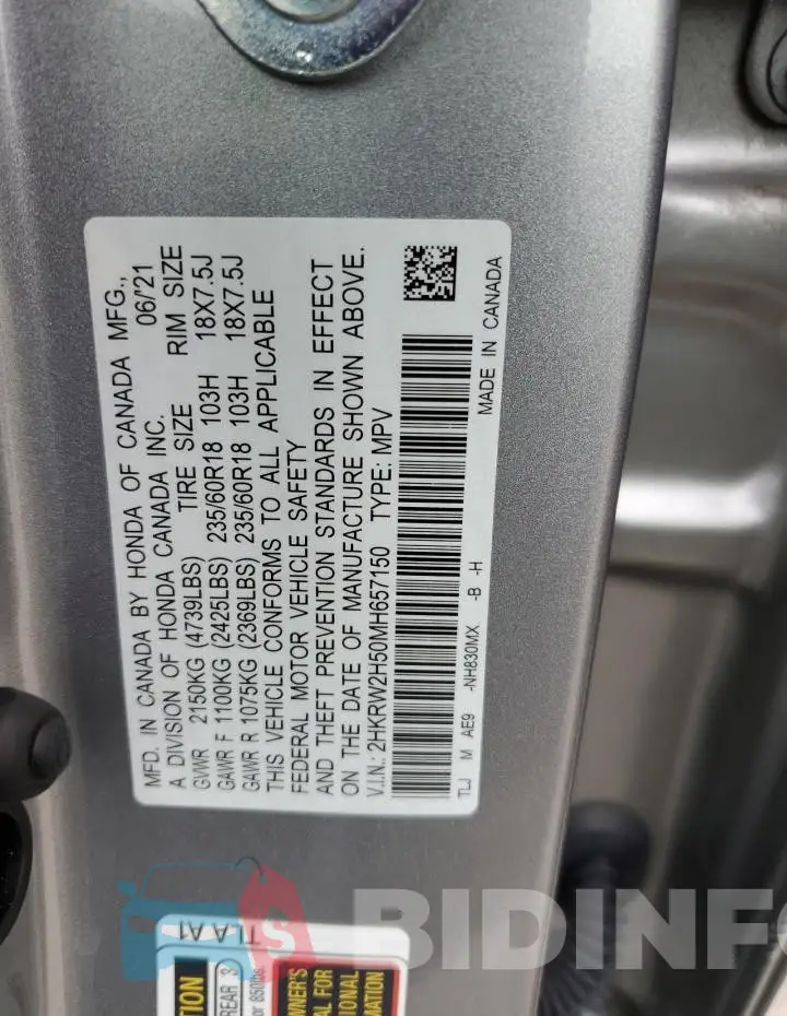 2HKRW2H50MH657150 Photo# 13