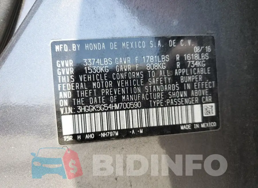 3HGGK5G54HM700590 Photo# 12