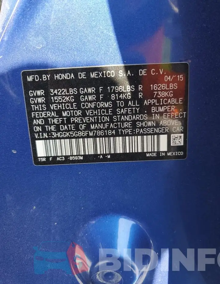 3HGGK5G86FM786184 Photo# 13