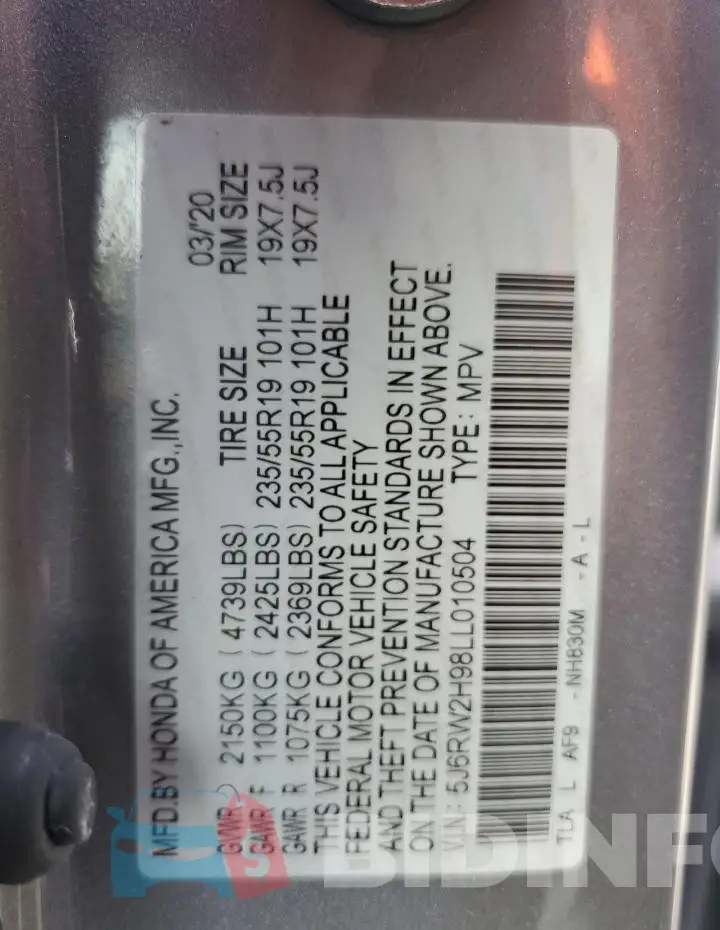 5J6RW2H98LL010504 Photo# 13