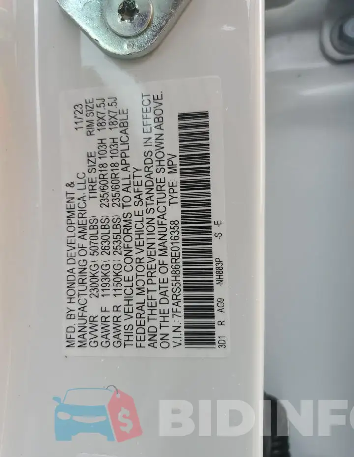 7FARS5H86RE016358 Photo# 13