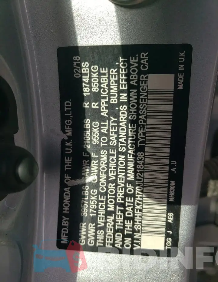 SHHFK7H70JU218438 Photo# 12