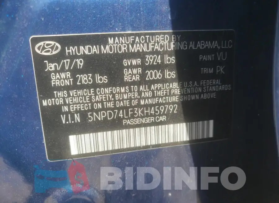 5NPD74LF3KH459792 Photo# 12