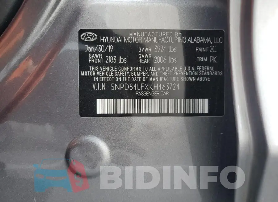 5NPD84LFXKH463724 Photo# 12