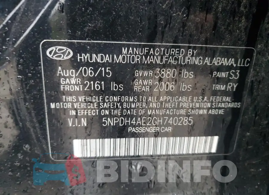 5NPDH4AE2GH740285 Photo# 13