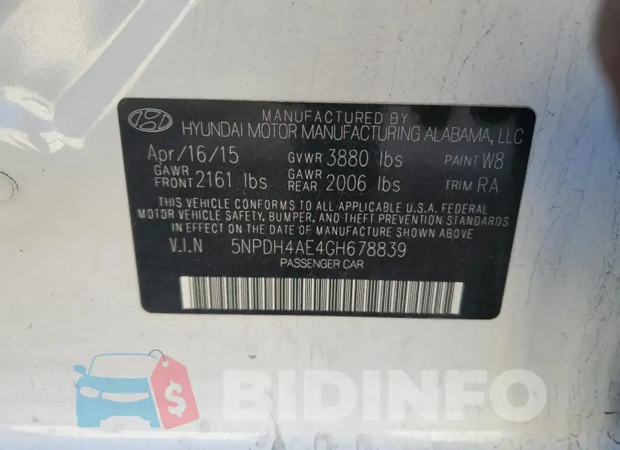 5NPDH4AE4GH678839 Photo# 12
