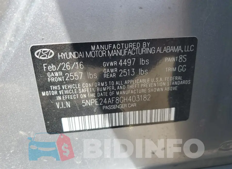 5NPE24AF8GH403182 Photo# 12