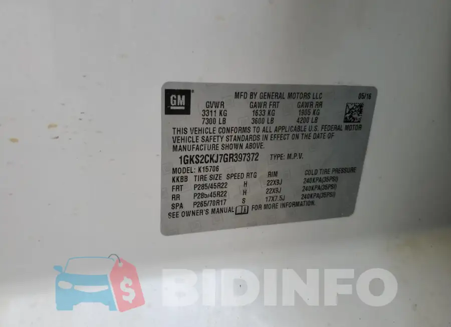 1GKS2CKJ7GR397372 Photo# 14