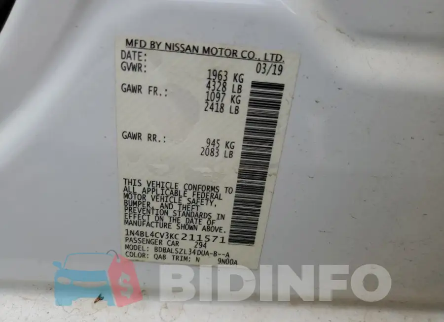 1N4BL4CV3KC211571 Photo# 12