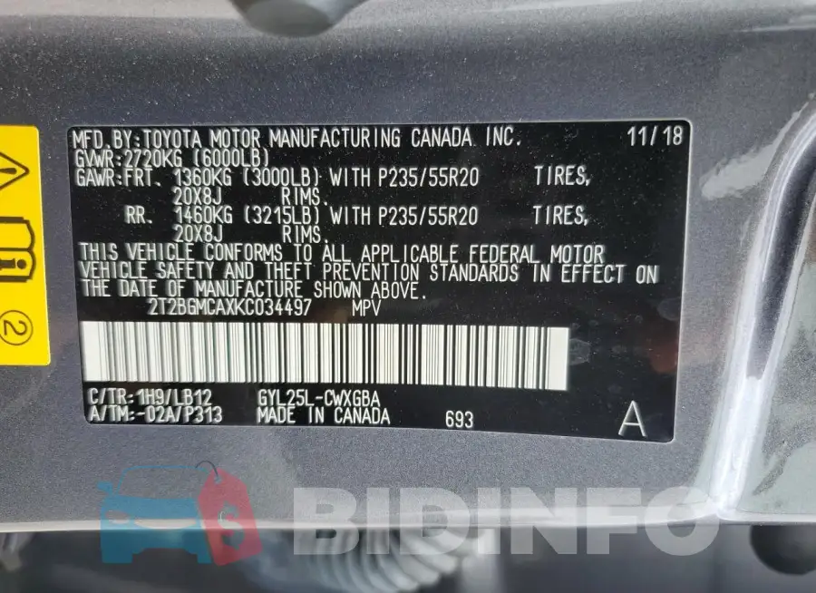 2T2BGMCAXKC034497 Photo# 12