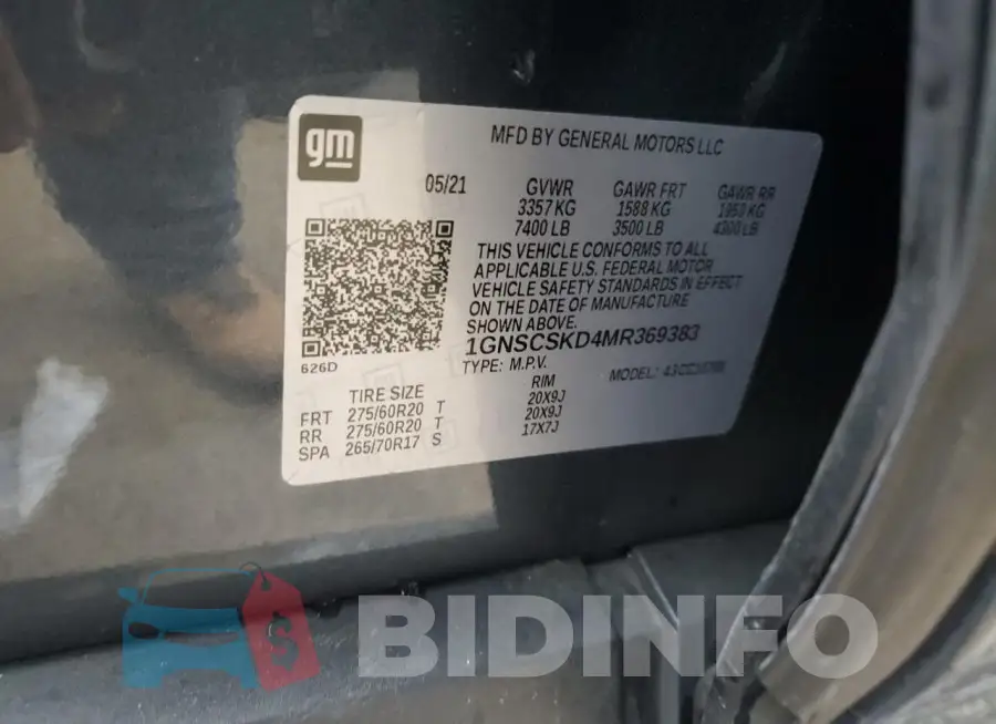 1GNSCSKD4MR369383 Photo# 14