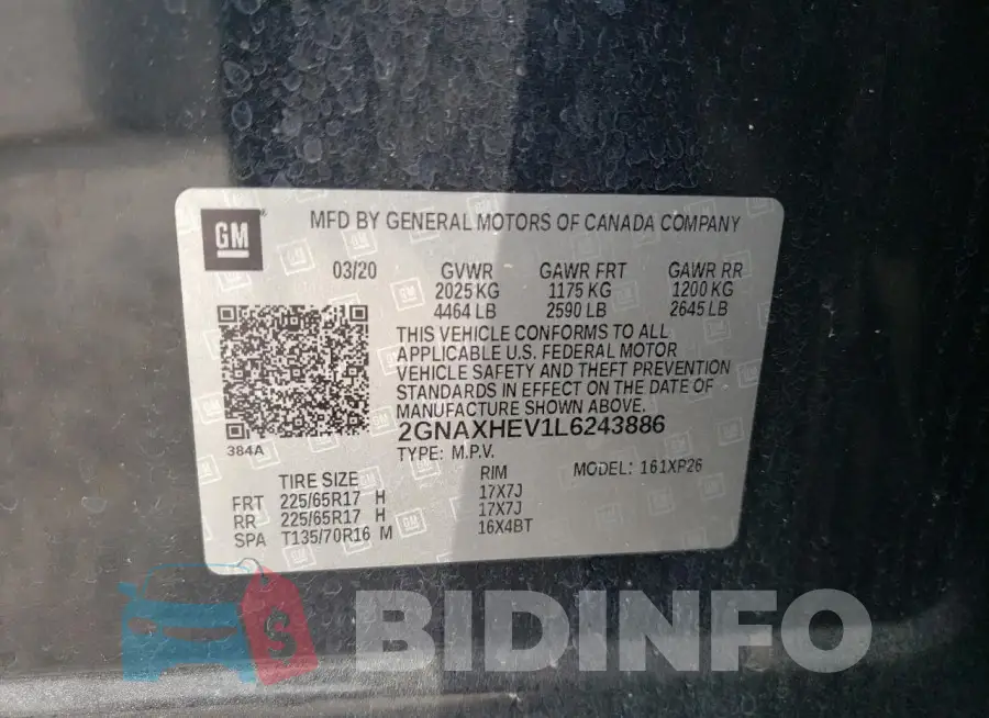 2GNAXHEV1L6243886 Photo# 12