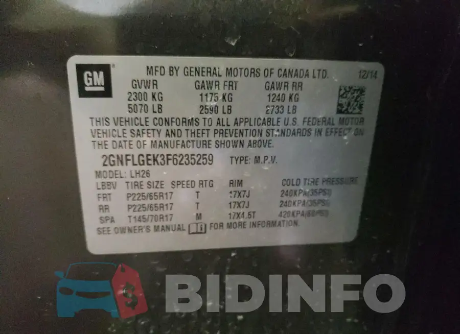 2GNFLGEK3F6235259 Photo# 12