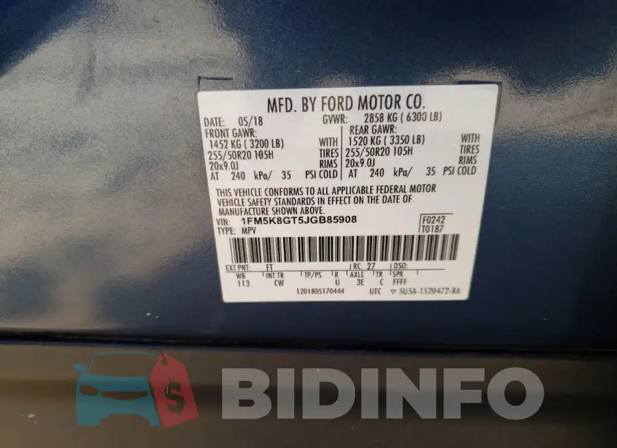 1FM5K8GT5JGB85908 Photo# 13