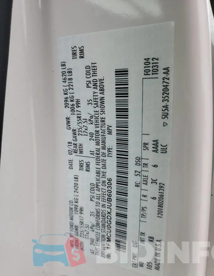 1FMCU0GDXJUB60306 Photo# 13