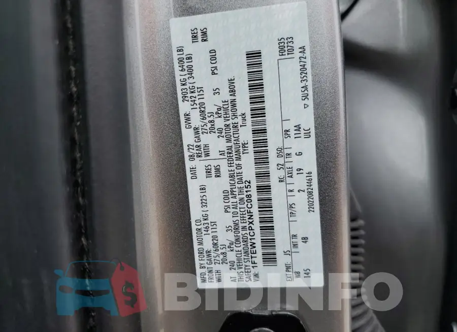 1FTEW1CPXNFC08152 Photo# 12