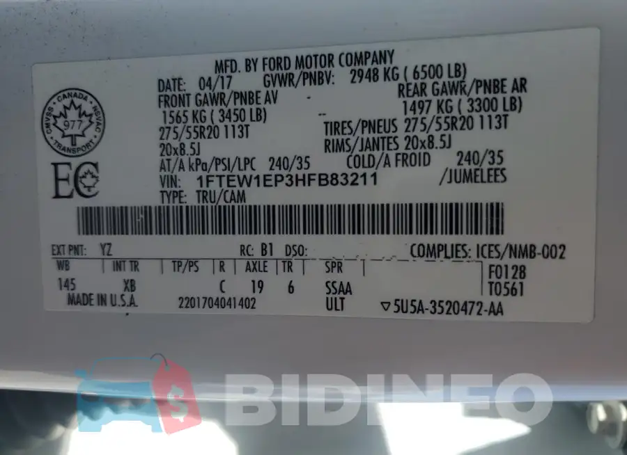 1FTEW1EP3HFB83211 Photo# 12