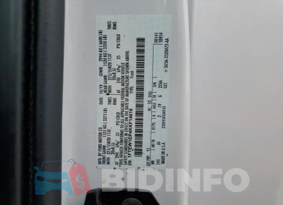 1FTEW1EP4KKF14618 Photo# 13
