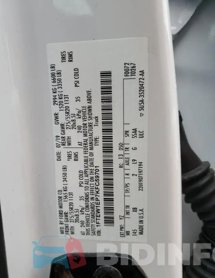 1FTEW1EP7KFC59701 Photo# 13