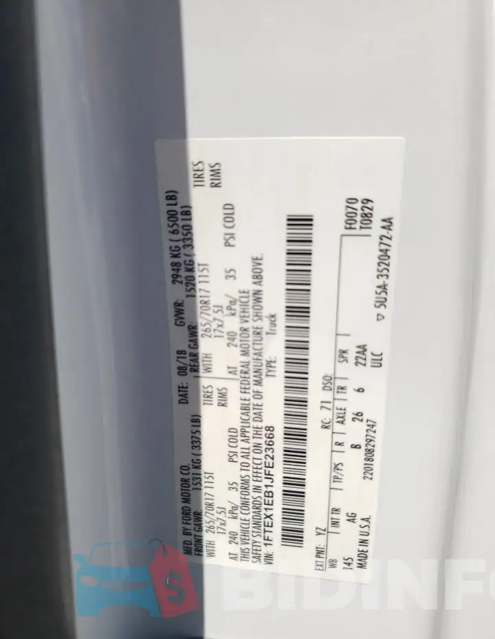 1FTEX1EB1JFE23668 Photo# 13