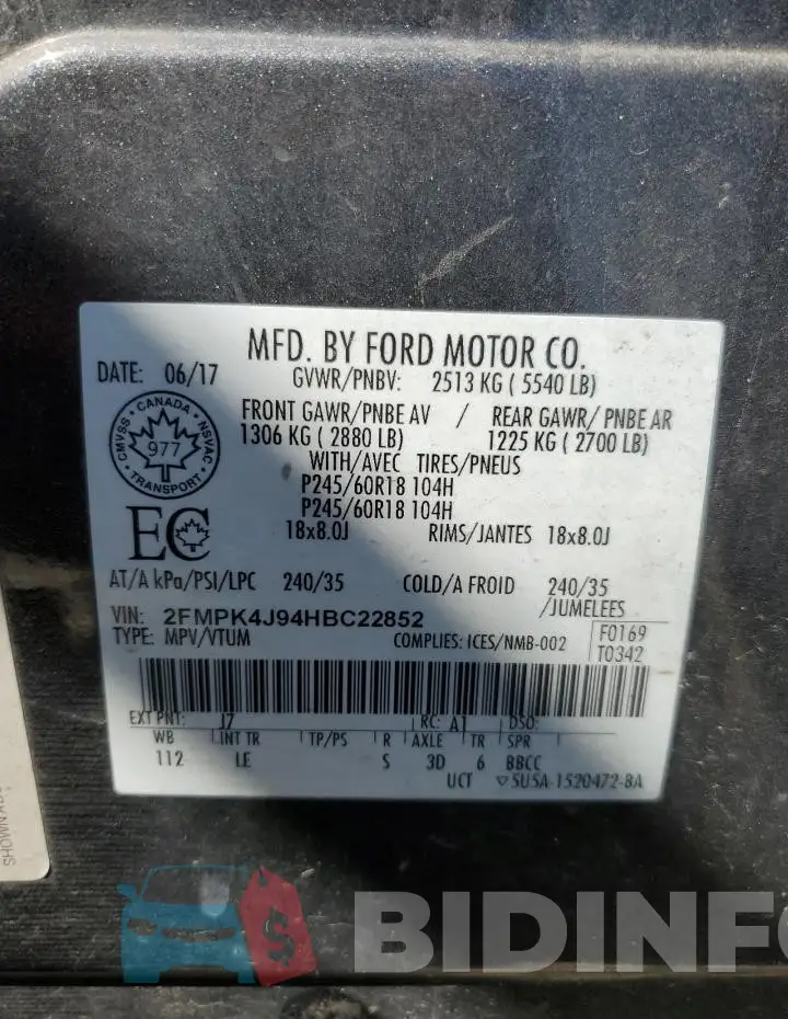 2FMPK4J94HBC22852 Photo# 13