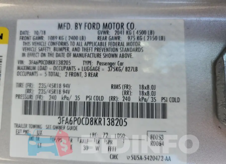 3FA6P0CD8KR138205 Photo# 13