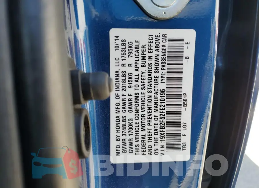 19XFB2F52FE210196 Photo# 12
