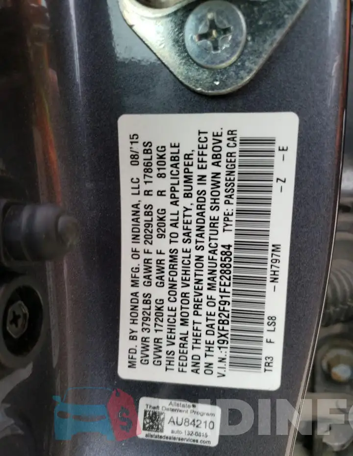 19XFB2F91FE288584 Photo# 12