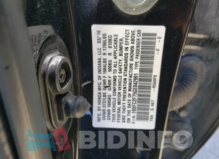 19XFC2F75GE042991 Photo# 13