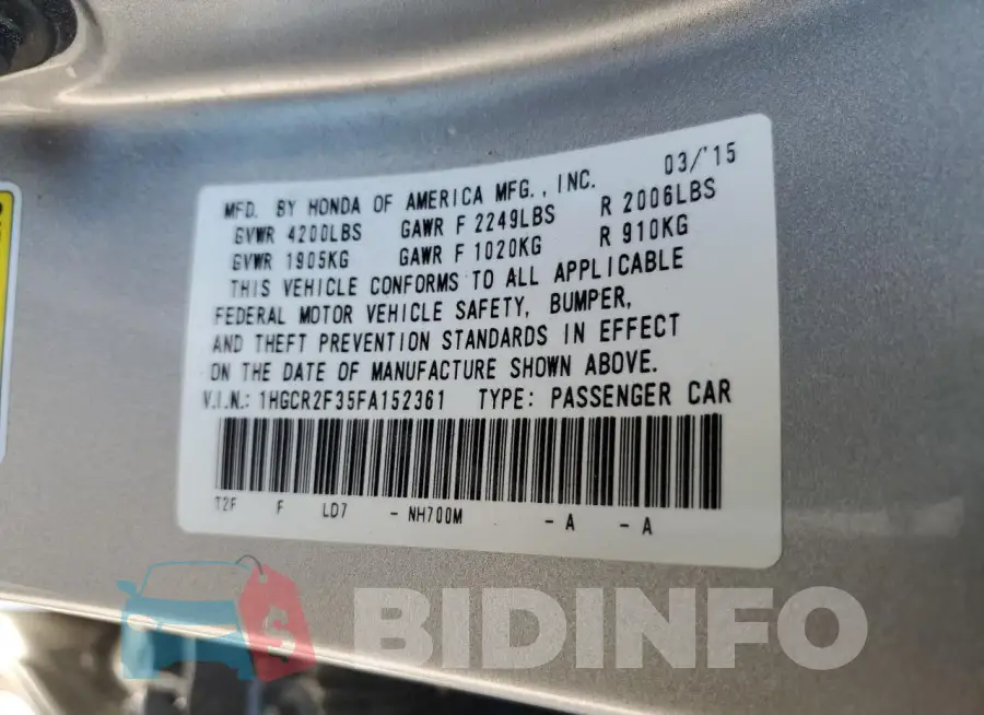 1HGCR2F35FA152361 Photo# 13