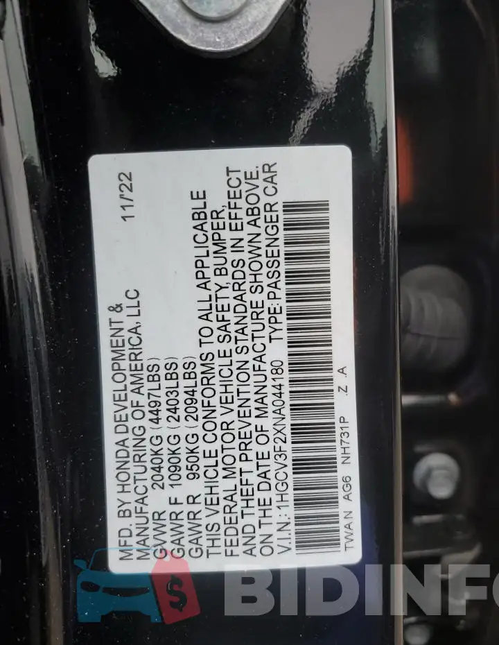 1HGCV3F2XNA044180 Photo# 12