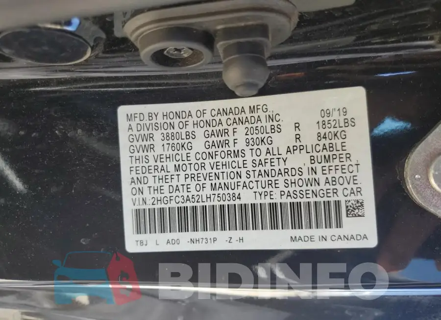 2HGFC3A52LH750384 Photo# 12