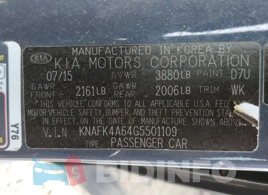 KNAFK4A64G5501109 Photo# 12