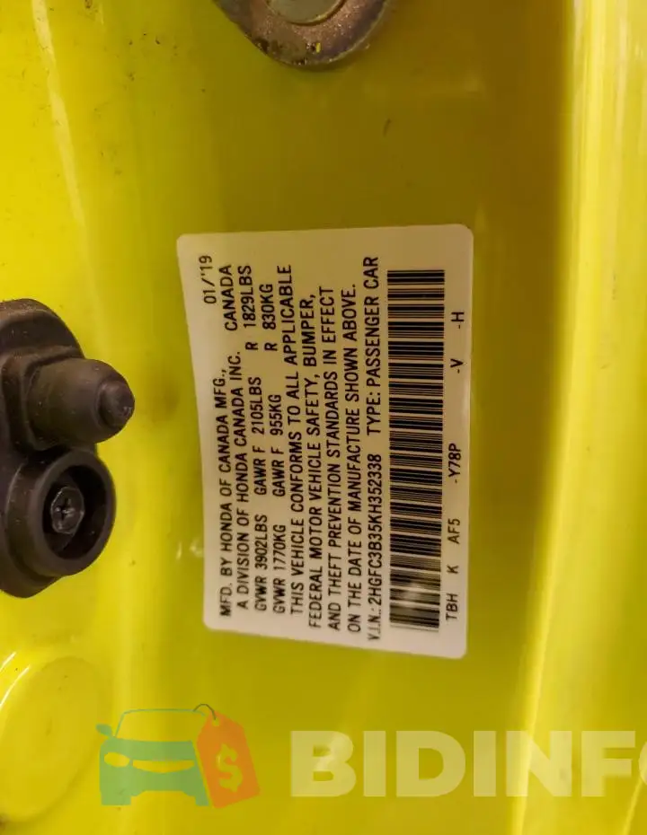2HGFC3B35KH352338 Photo# 12