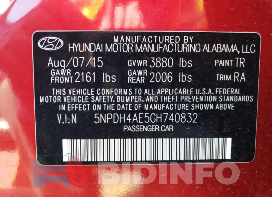 5NPDH4AE5GH740832 Photo# 12