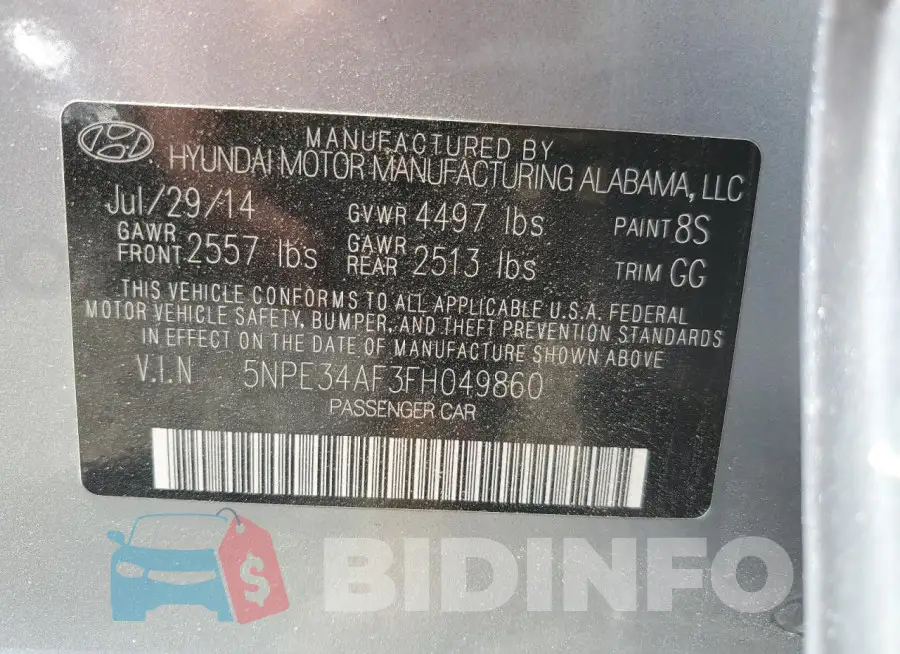 5NPE34AF3FH049860 Photo# 12