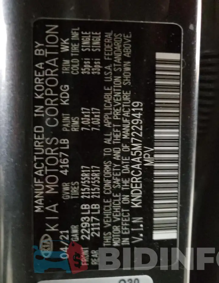 KNDERCAA5M7229419 Photo# 13