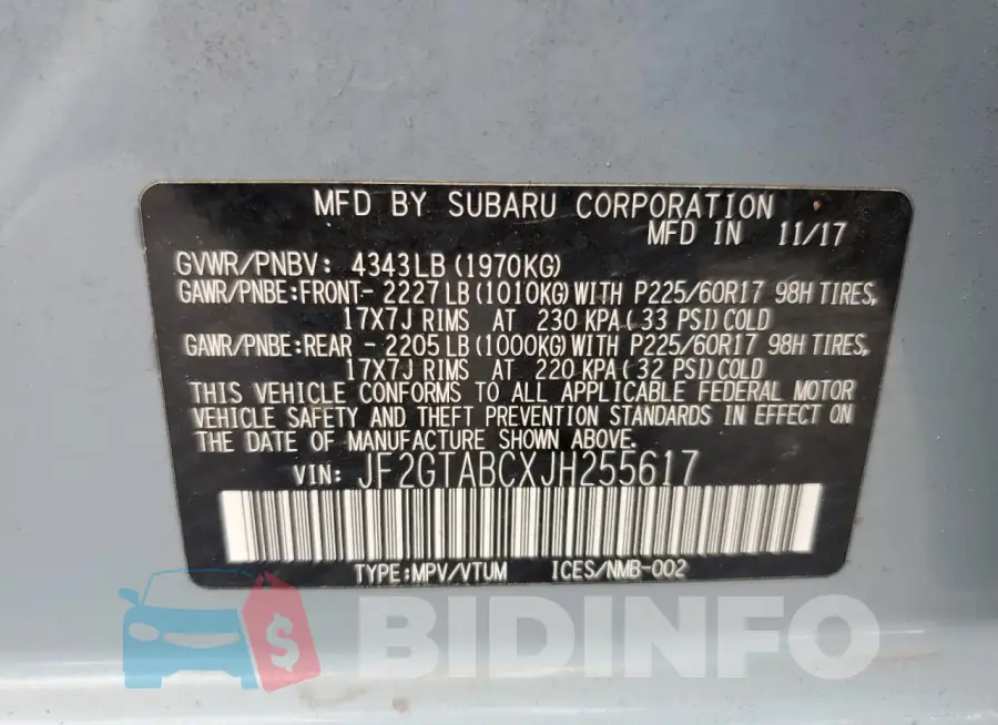 JF2GTABCXJH255617 Photo# 13