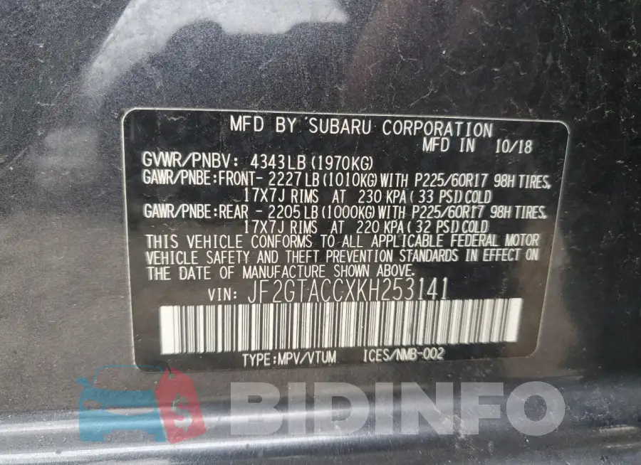 JF2GTACCXKH253141 Photo# 14