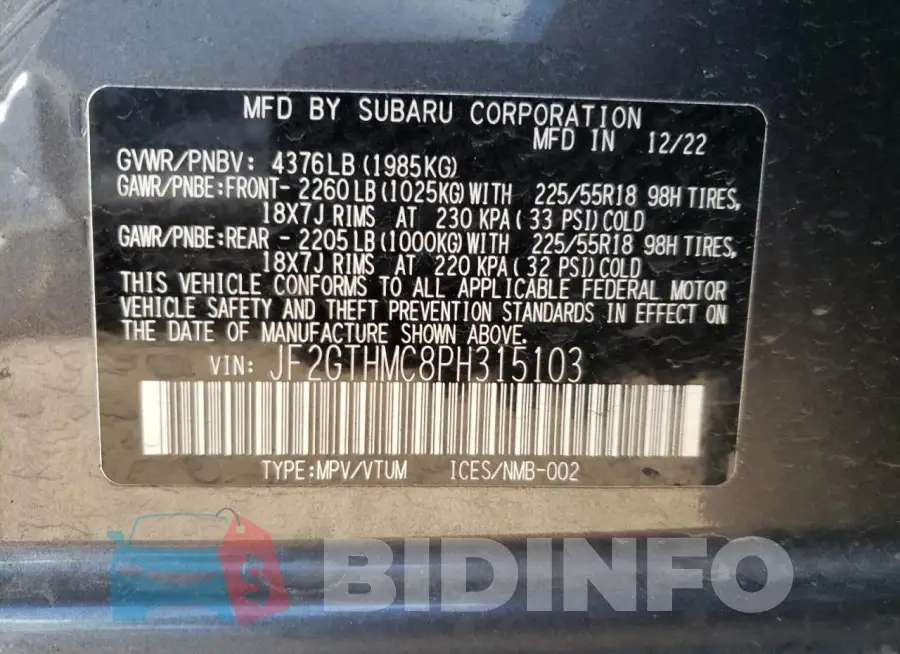 JF2GTHMC8PH315103 Photo# 13