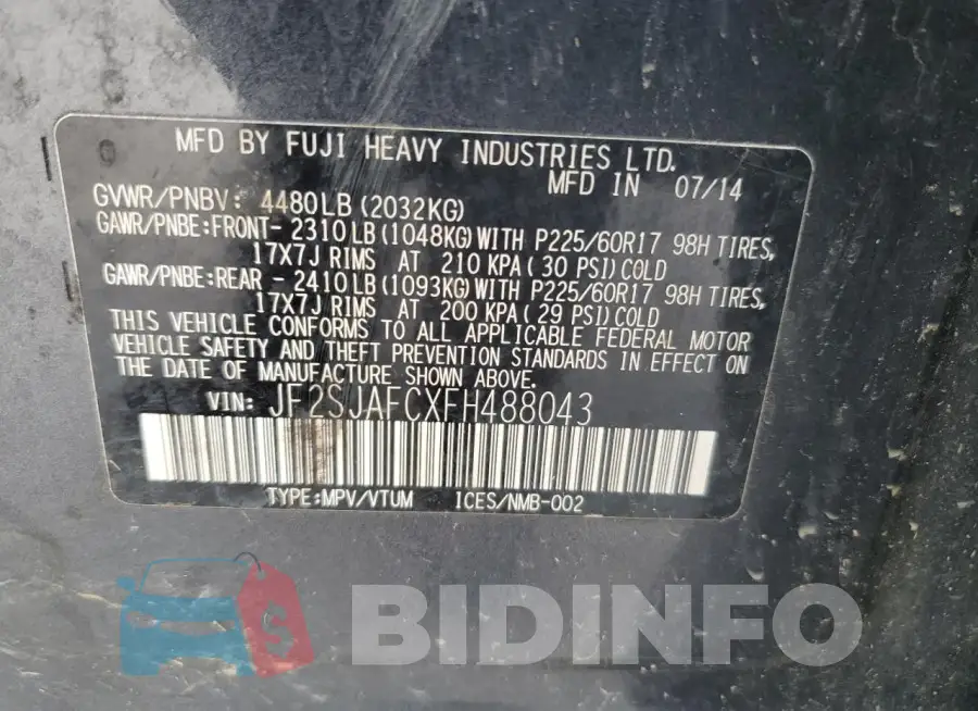JF2SJAFCXFH488043 Photo# 13