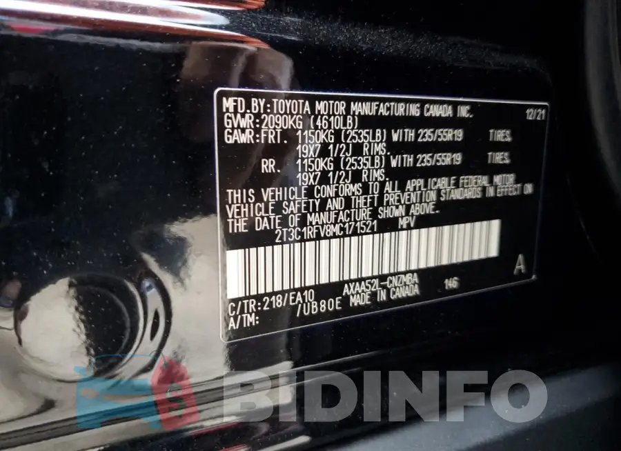 2T3C1RFV8MC171521 Photo# 13