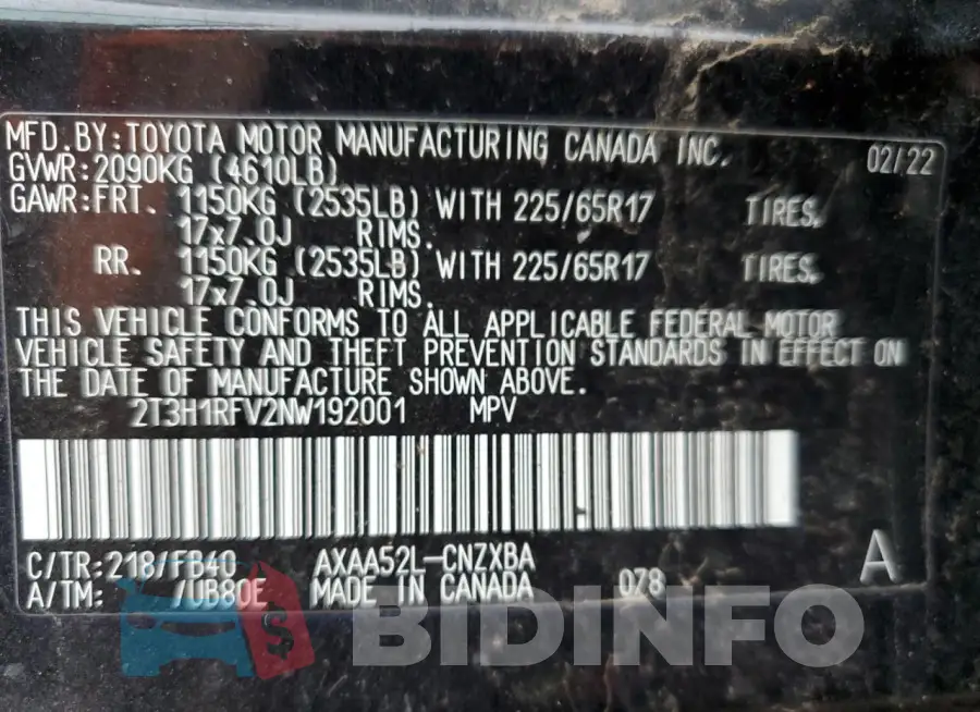 2T3H1RFV2NW192001 Photo# 12